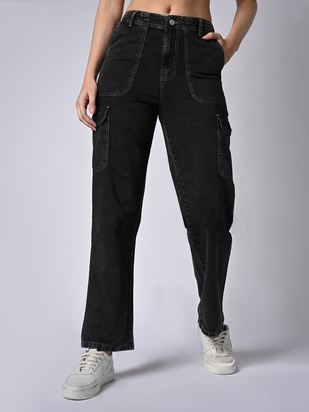 Women High Rise Loose Straight Fit Cargo