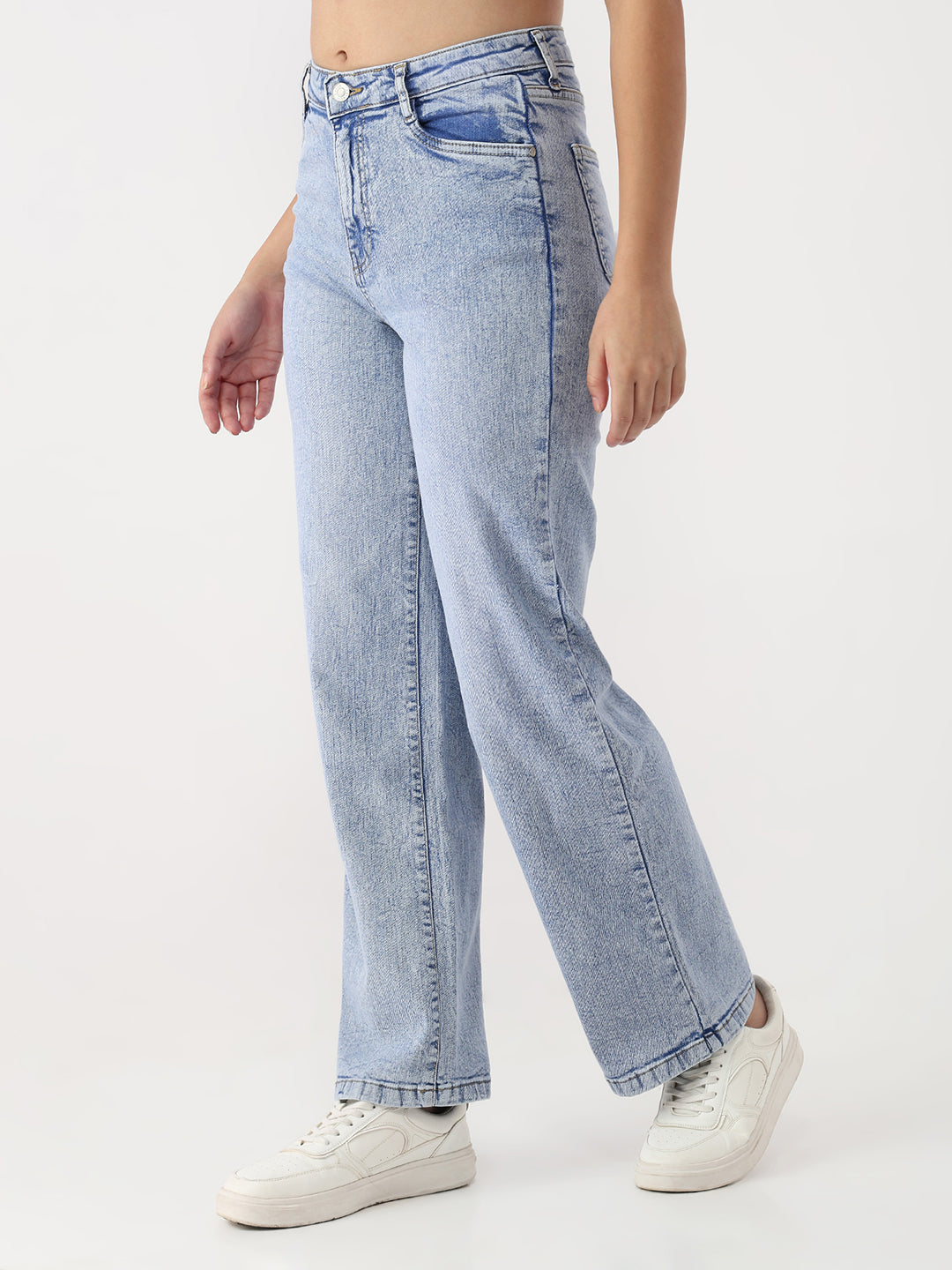 Women Light Blue Wide Leg Jeans