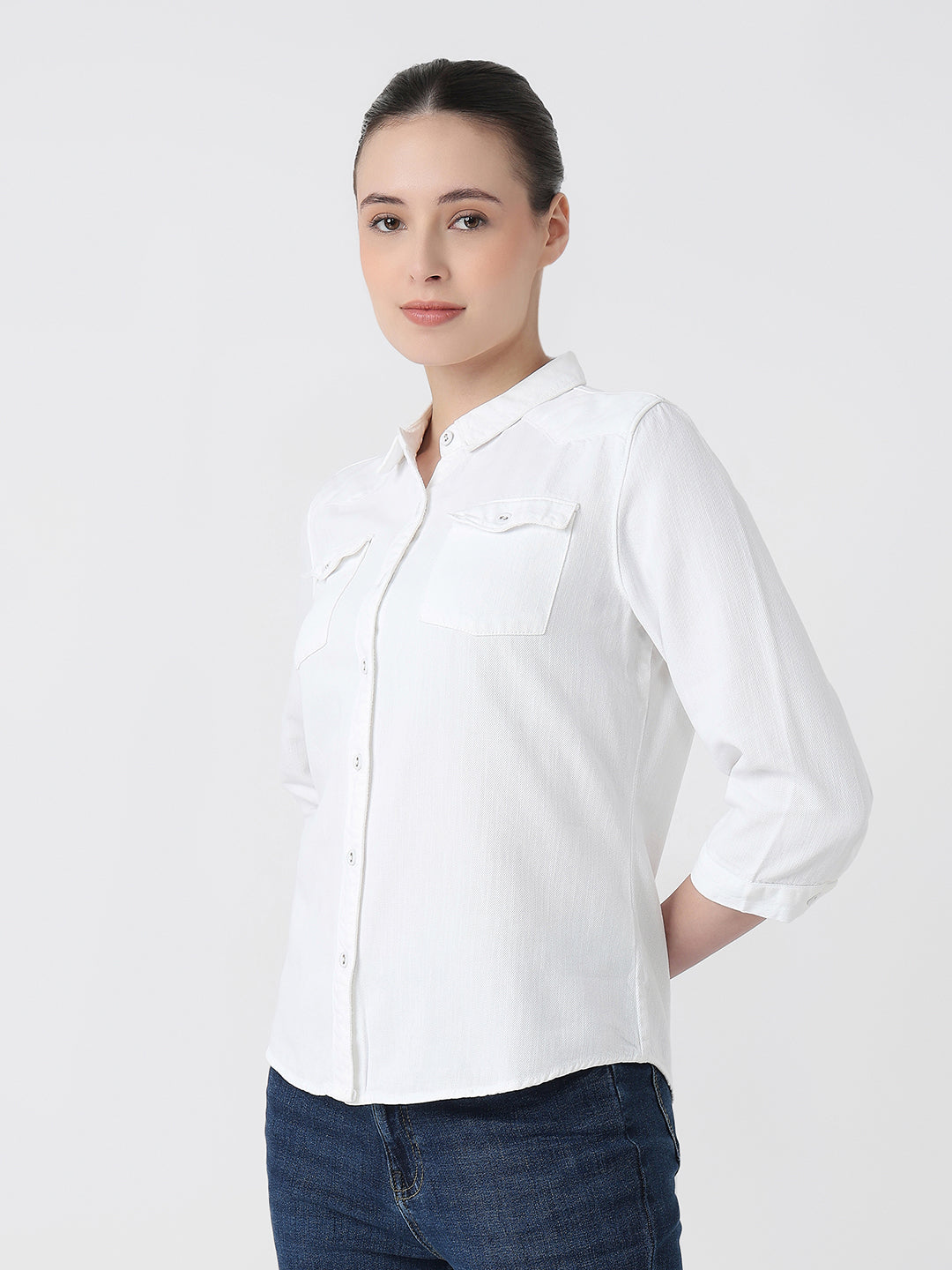Women White Slim Fit Shirt