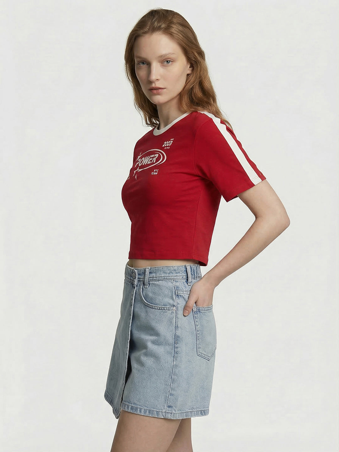 Women Red Graphic Crop Tees