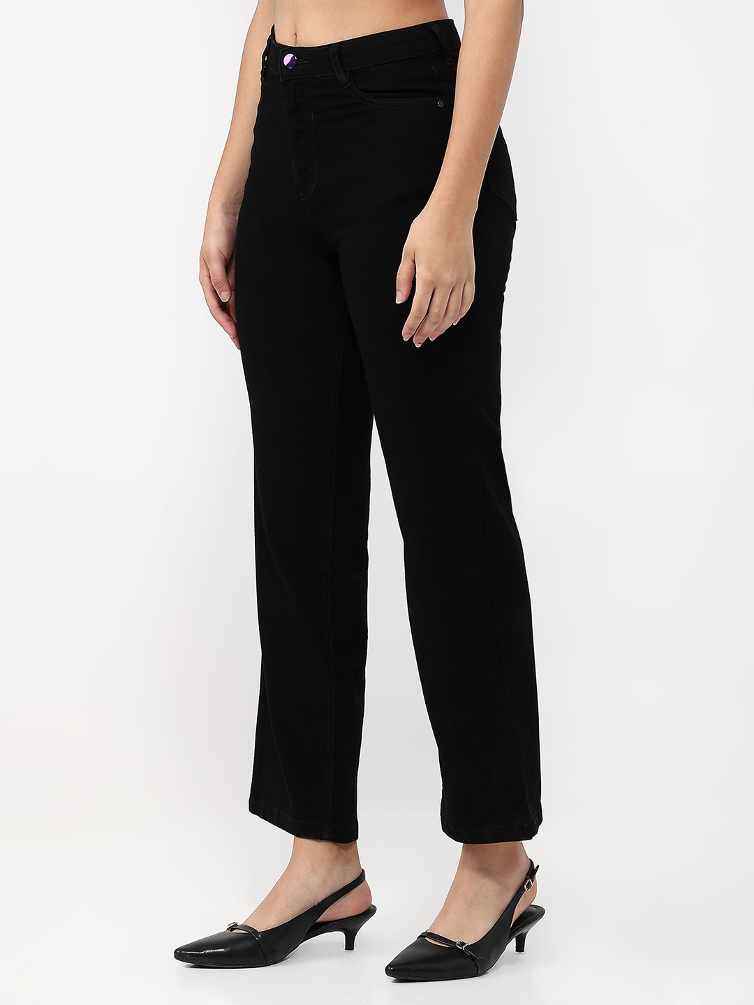 Women Black High-Rise Straight Jeans