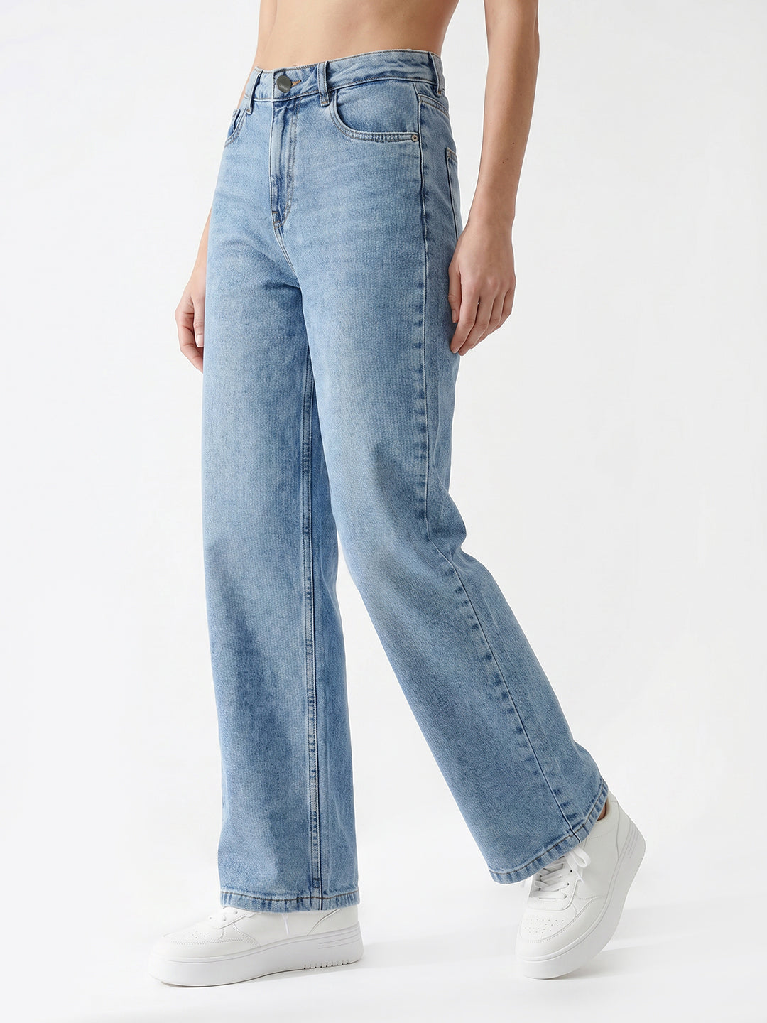 Women Blue High-Rise Wide Leg Jeans