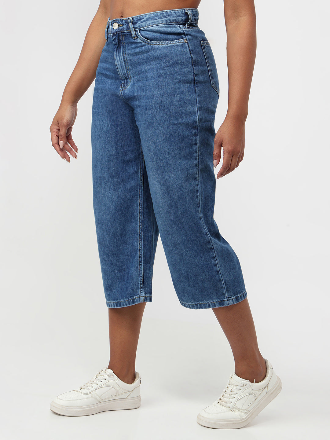 Light Blue High-Rise Denim Culottes