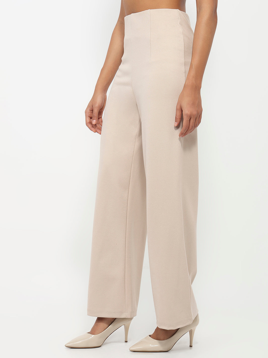 Women Beige Wide Leg Treggings