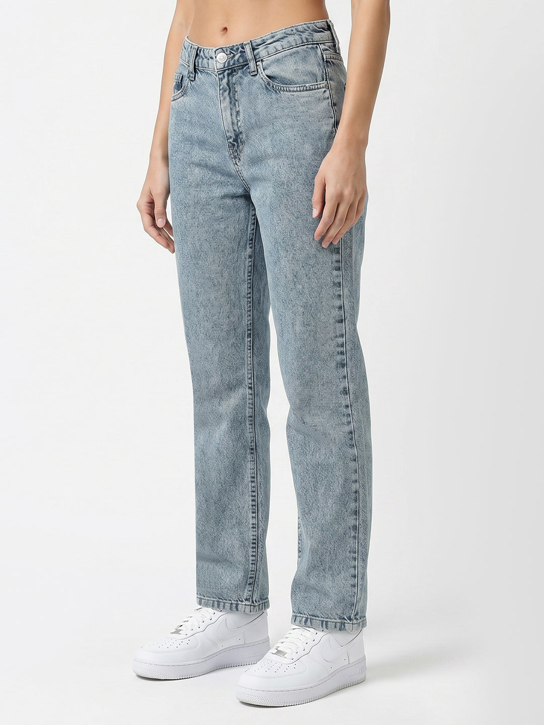 Women Light Blue High-Rise Straight Fit Jeans