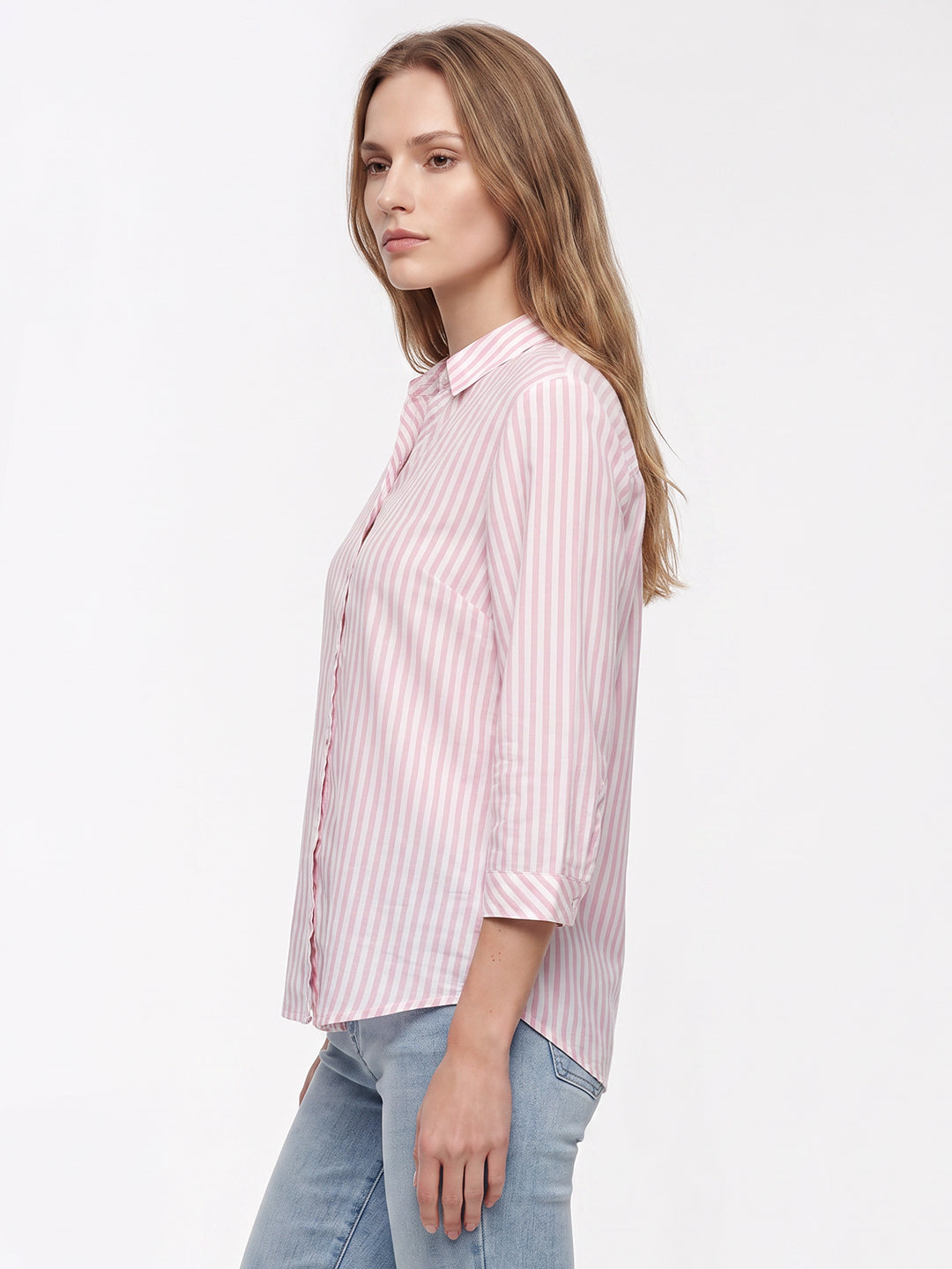 Women Pink/White Stripe Shirt