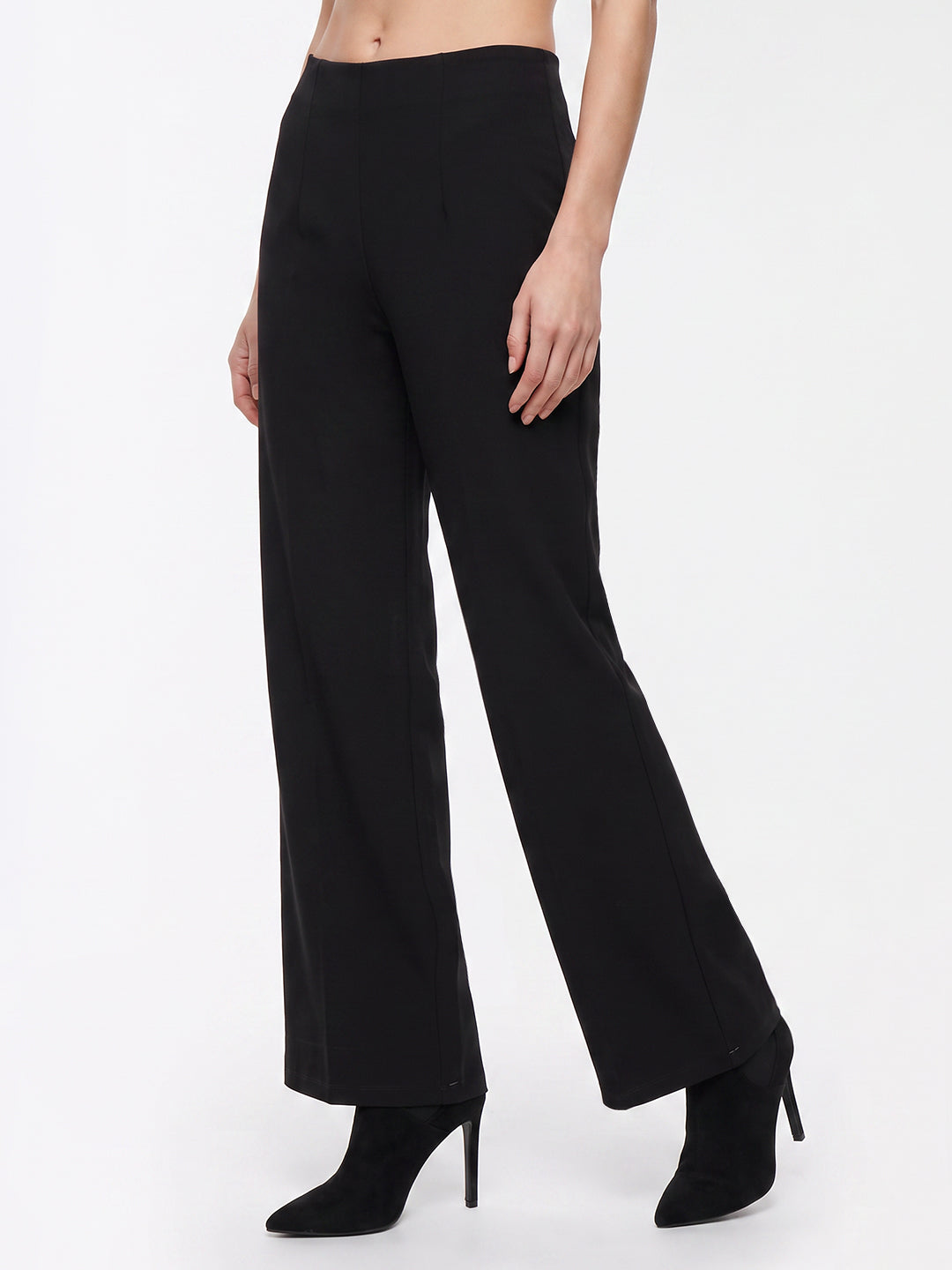 Women Black Super Wide Leg Treggings