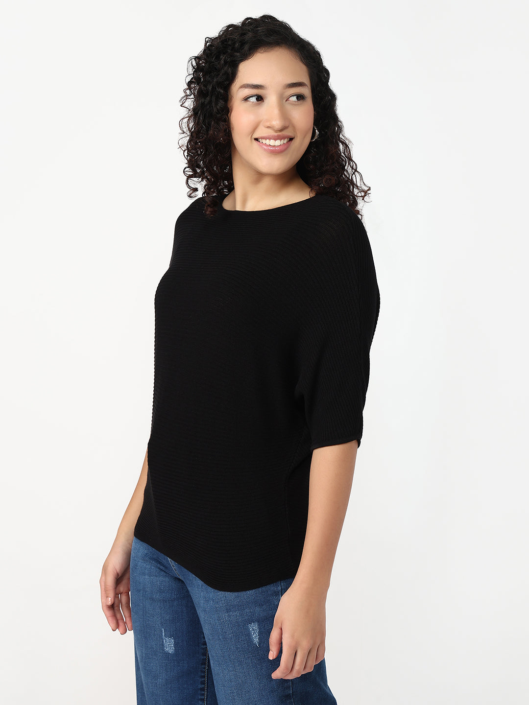 Women Black Slim Fit Batsleeve Top