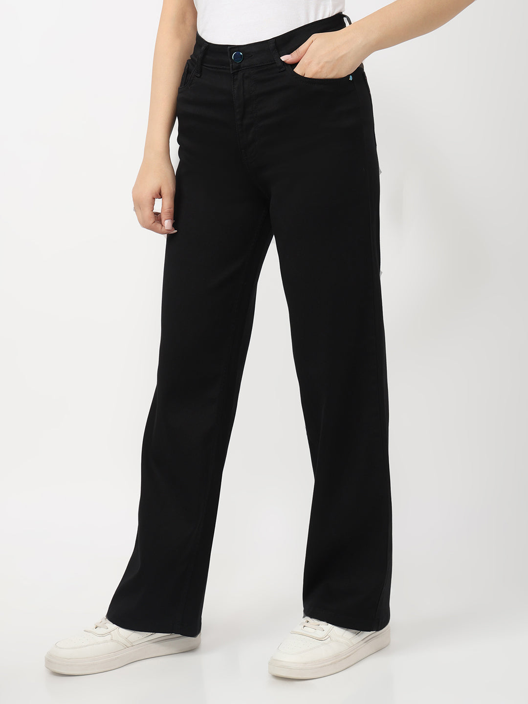 Women Black High-Rise Wide Leg Jeans