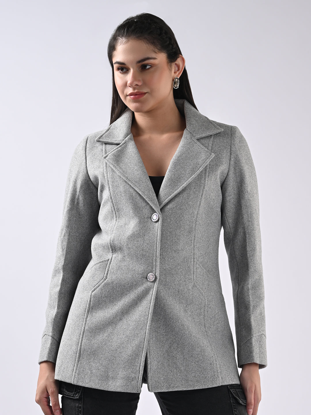 Women Grey Slim Fit Coat