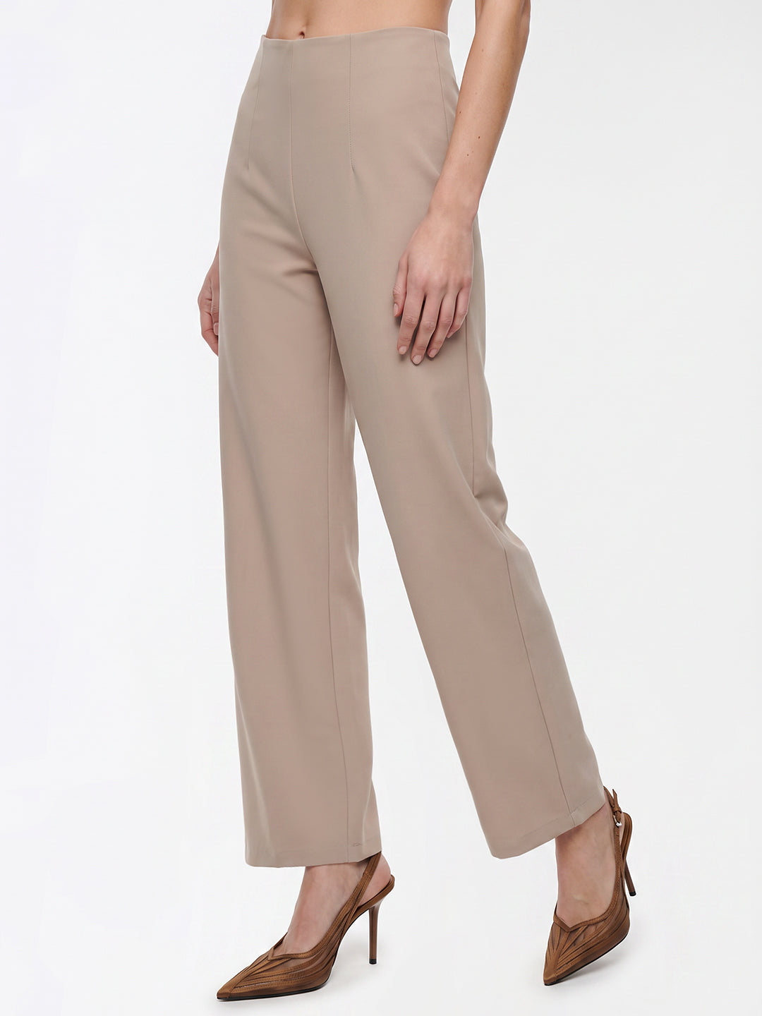 Women Dark Beige Wide Leg Treggings