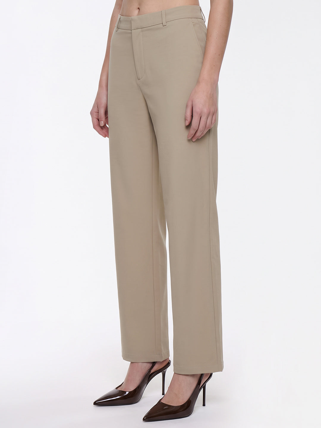 Beige High-Rise Straight Fit Korean Pants