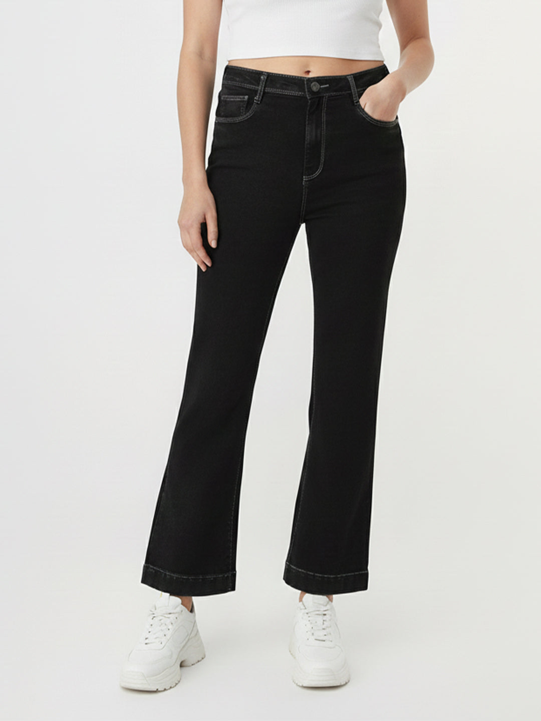 Women Charcoal Black High-Rise Mini Flare Jeans