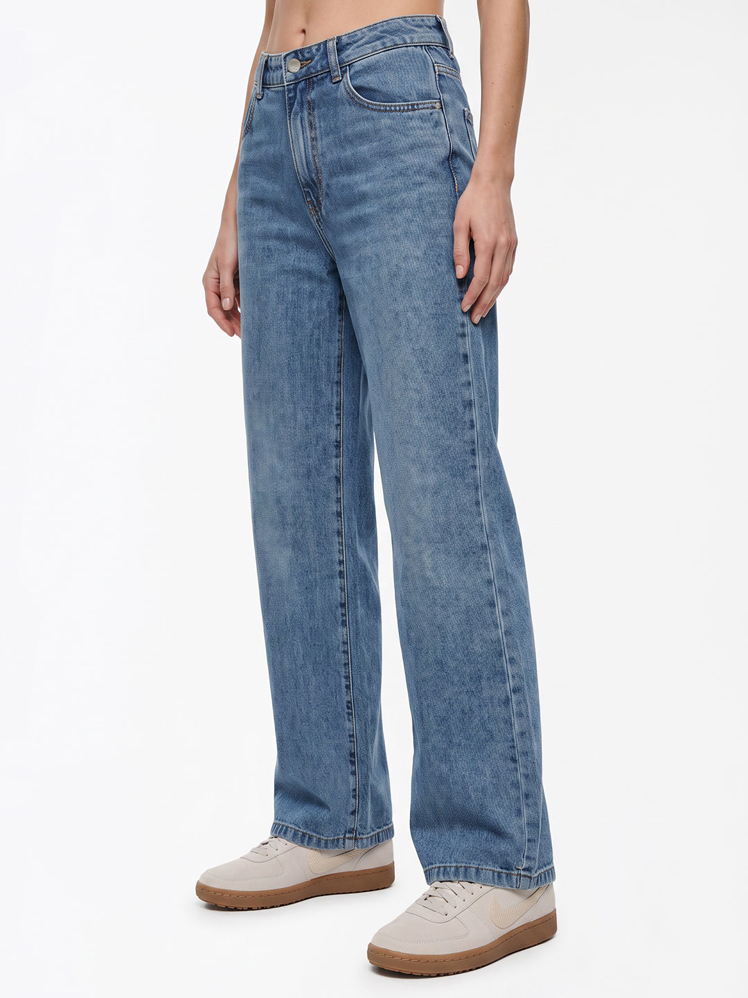 Women Light Blue High-Rise Wide Leg Jeans