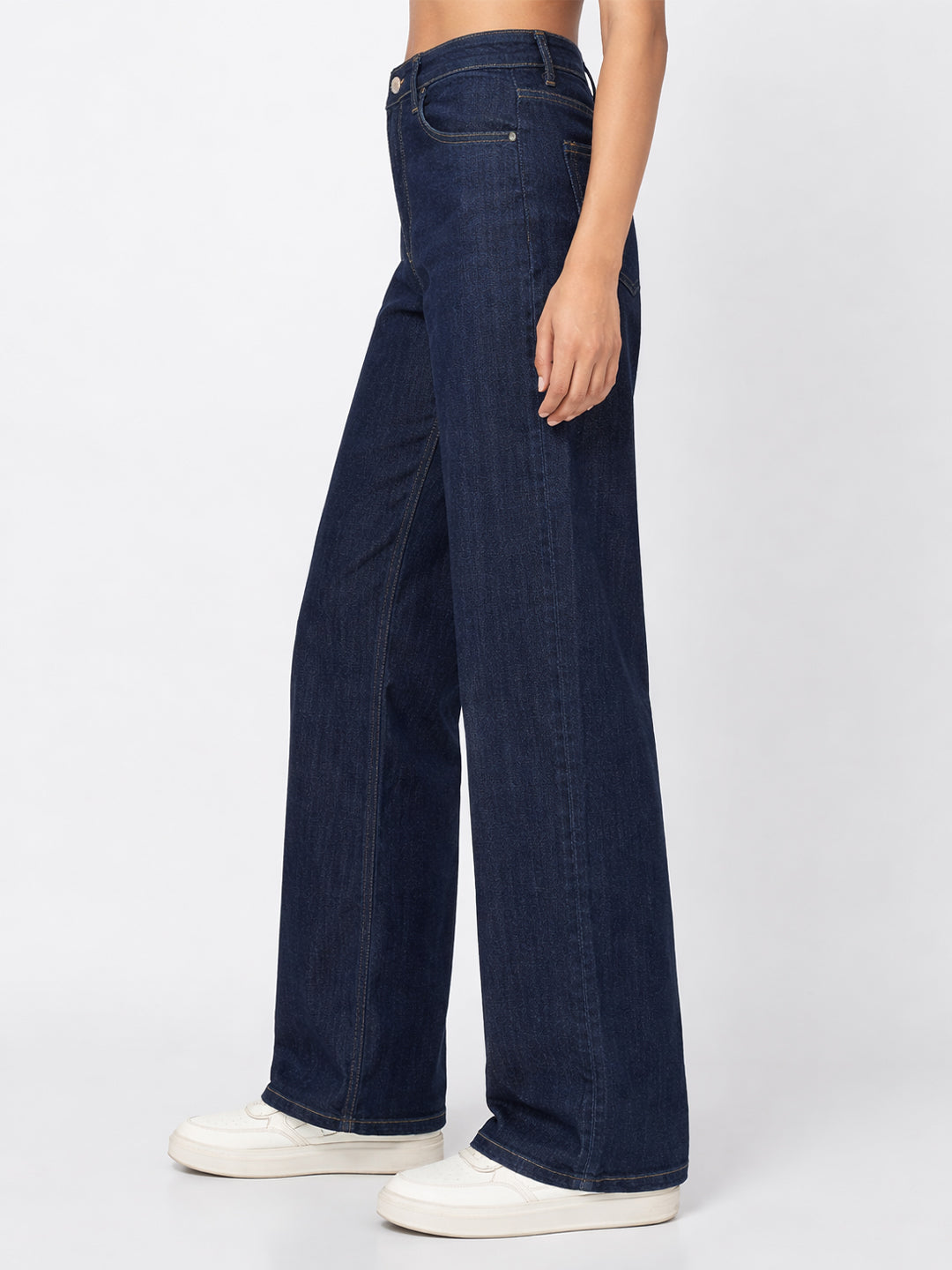 Women Dark Blue High-Rise Super Wide Leg Jeans