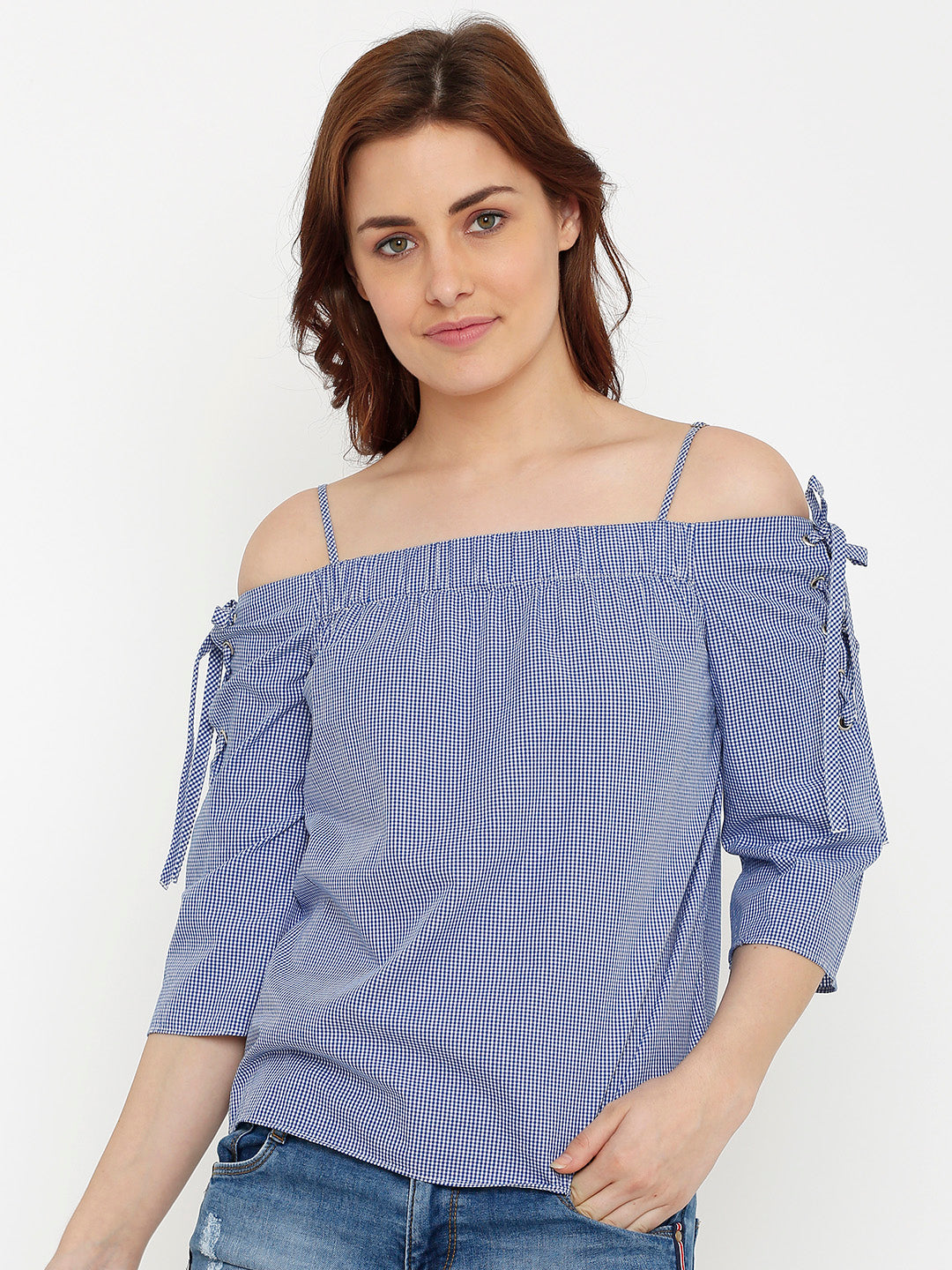 Women Blue Off Shoulder Top