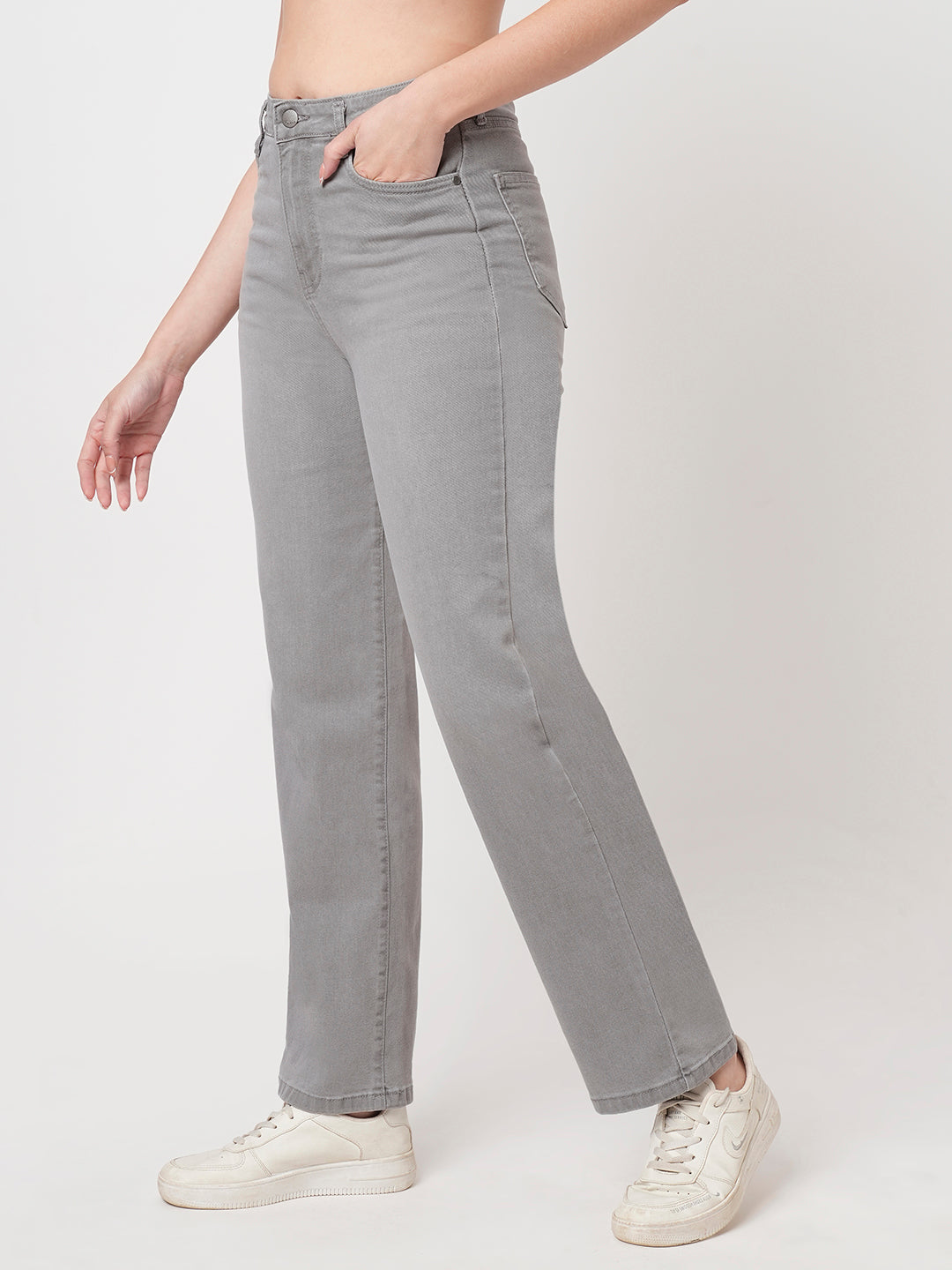 Women Grey High-Rise Loose Straight Jeans