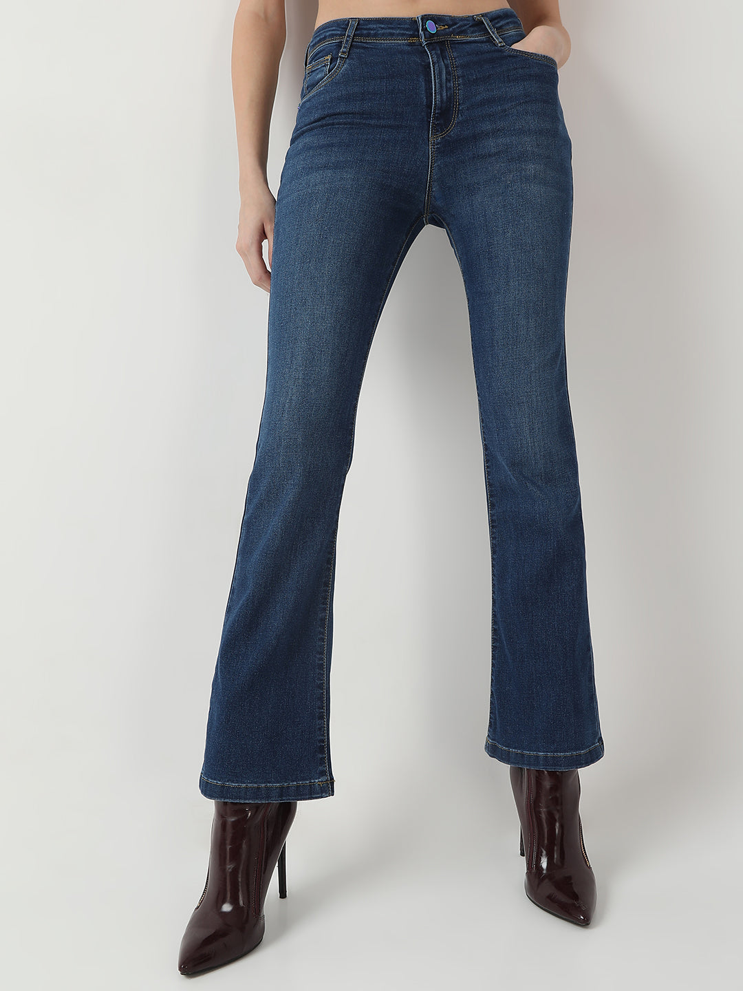 Women Dark Blue High-Rise Flare Jeans