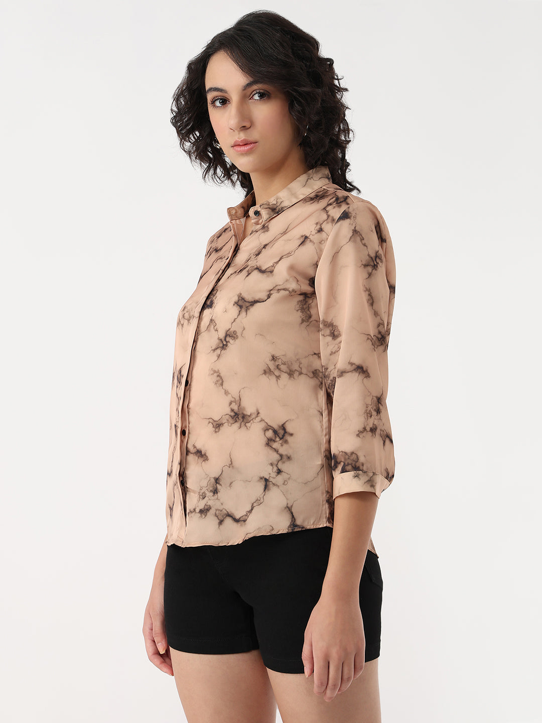 Women Marble Print Slim Shirt