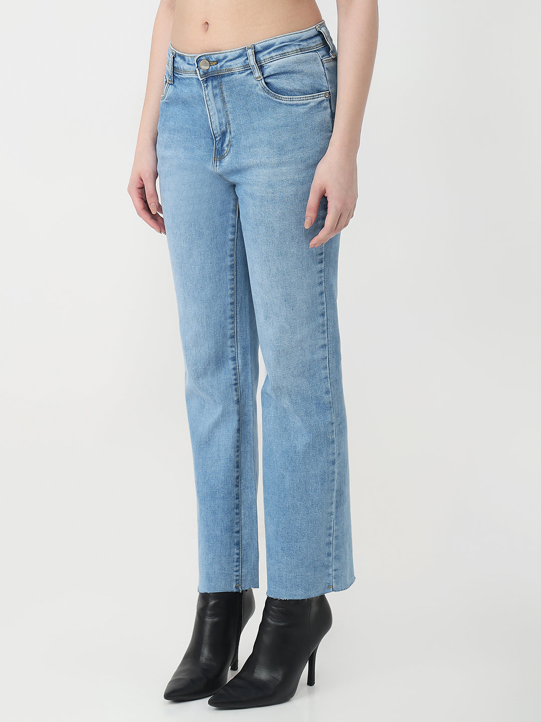 Women Blue Crop Flare Jeans