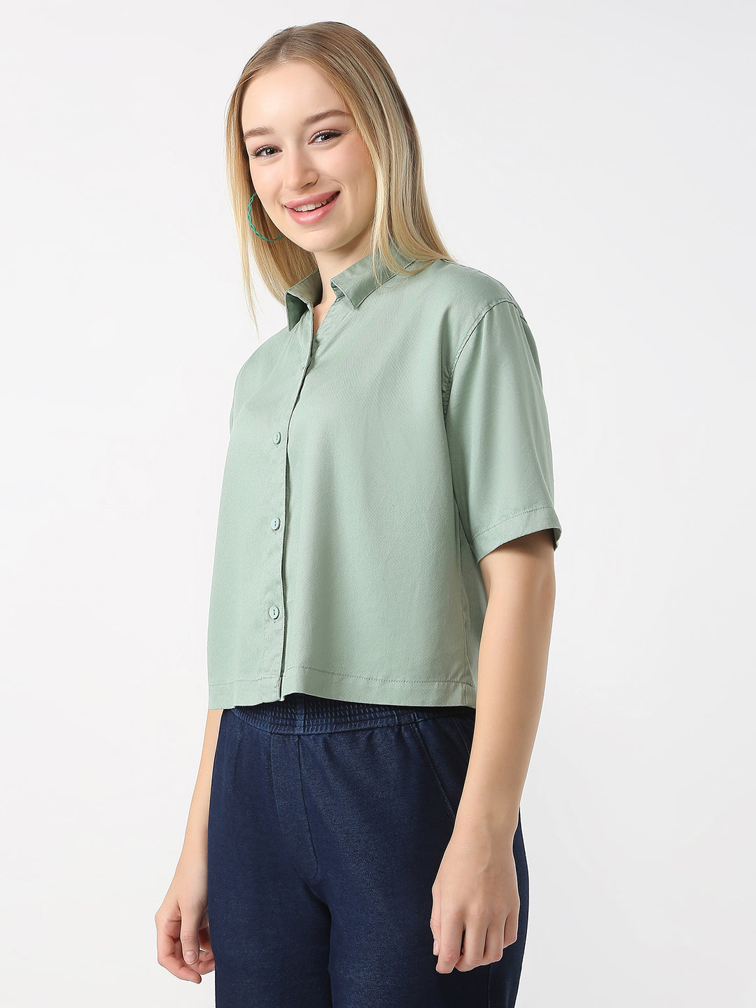 Women Mint Crop Shirt
