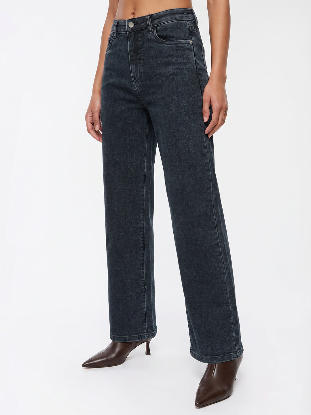 Slate Blue High-Rise Wide Leg Jeans