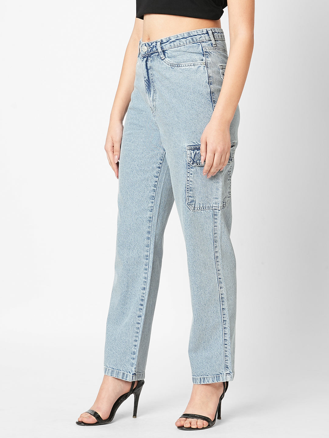 Women Blue Mid-Rise Cargo