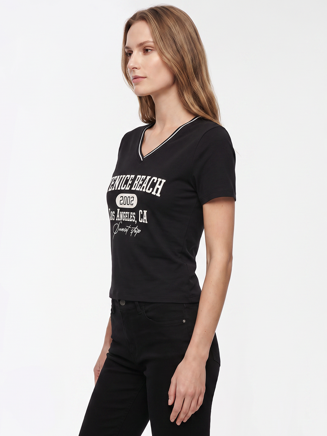 Women Black Crop Neo Tees