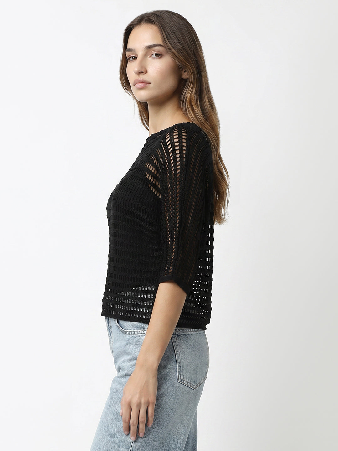 Women Black Batsleeve Top