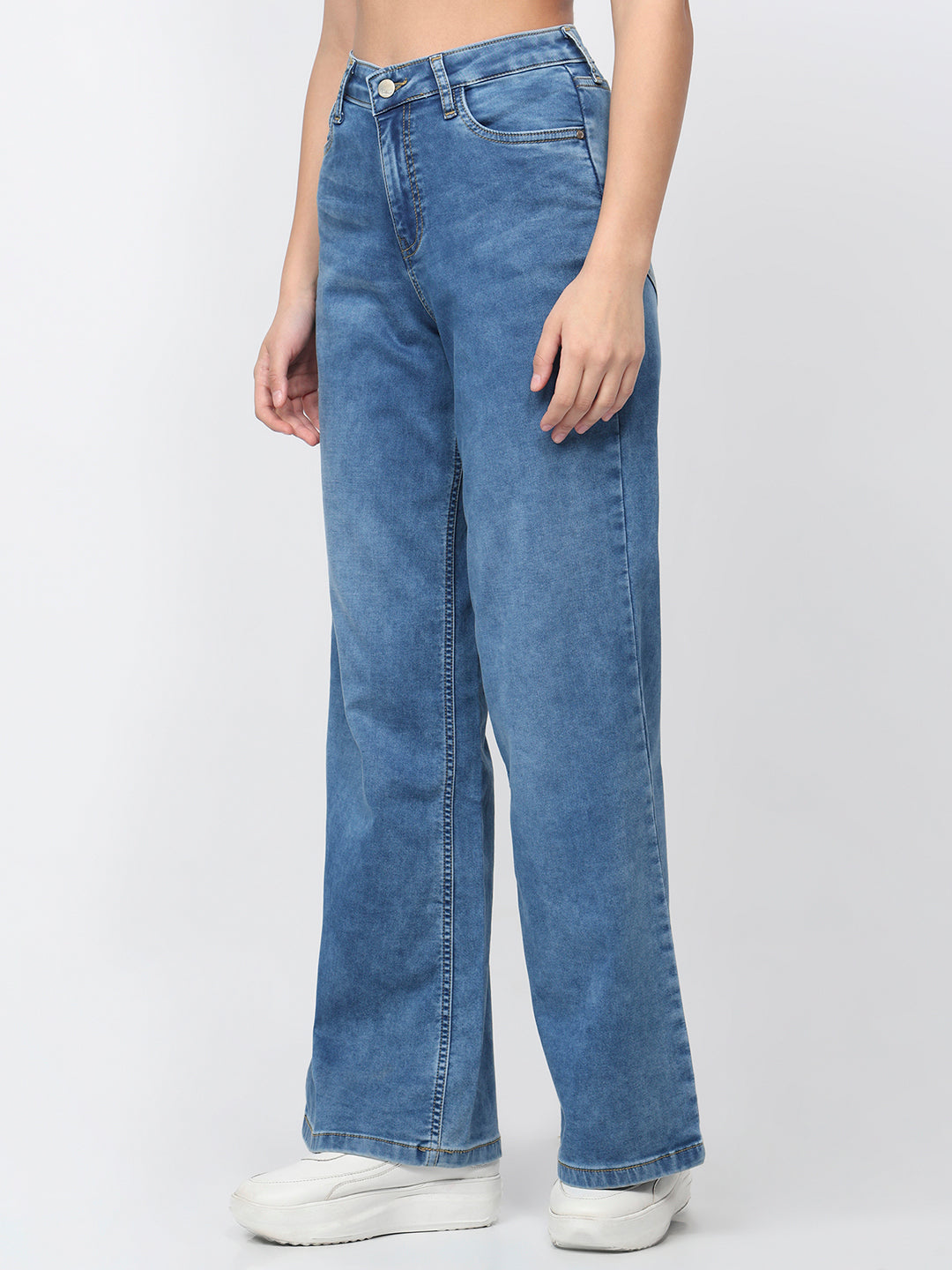 Women Blue Super Wide Leg Jeans