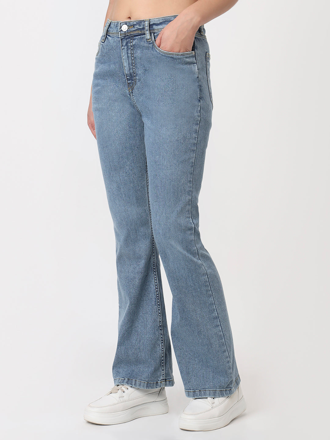 Women Blue High-Rise Mini Flare Jeans