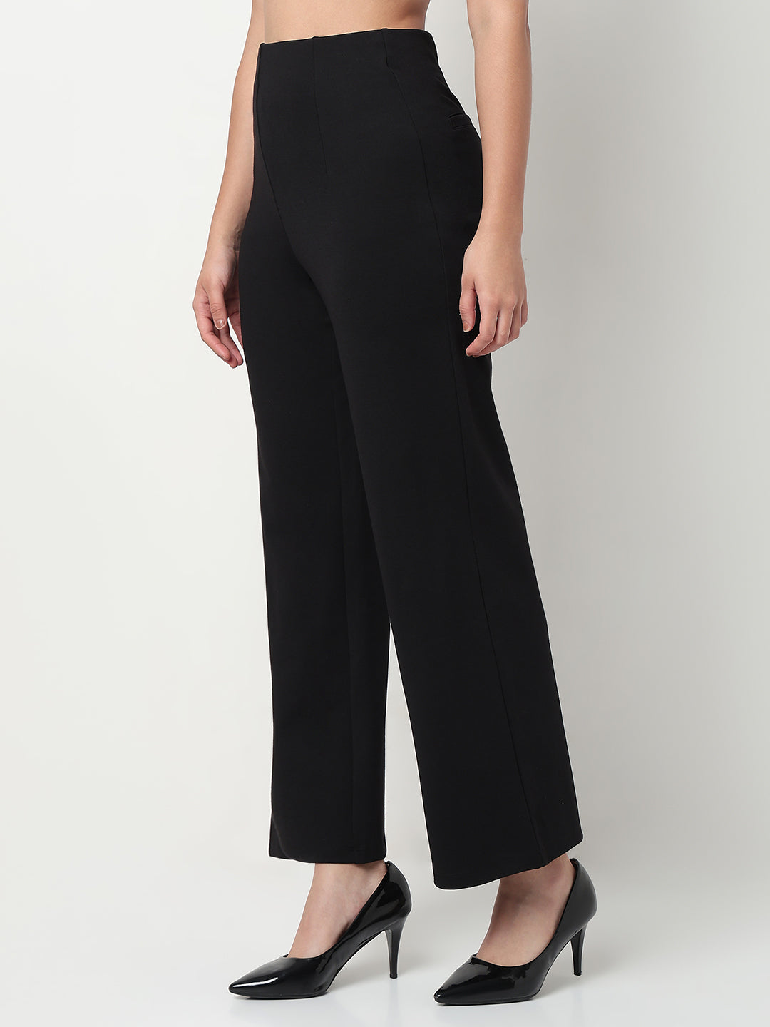 Women Black High-Rise Wide Leg Treggings