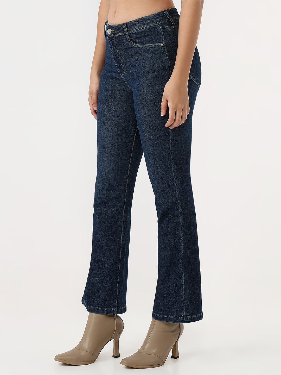 Dark Blue High-Rise Mini Flare Jeans
