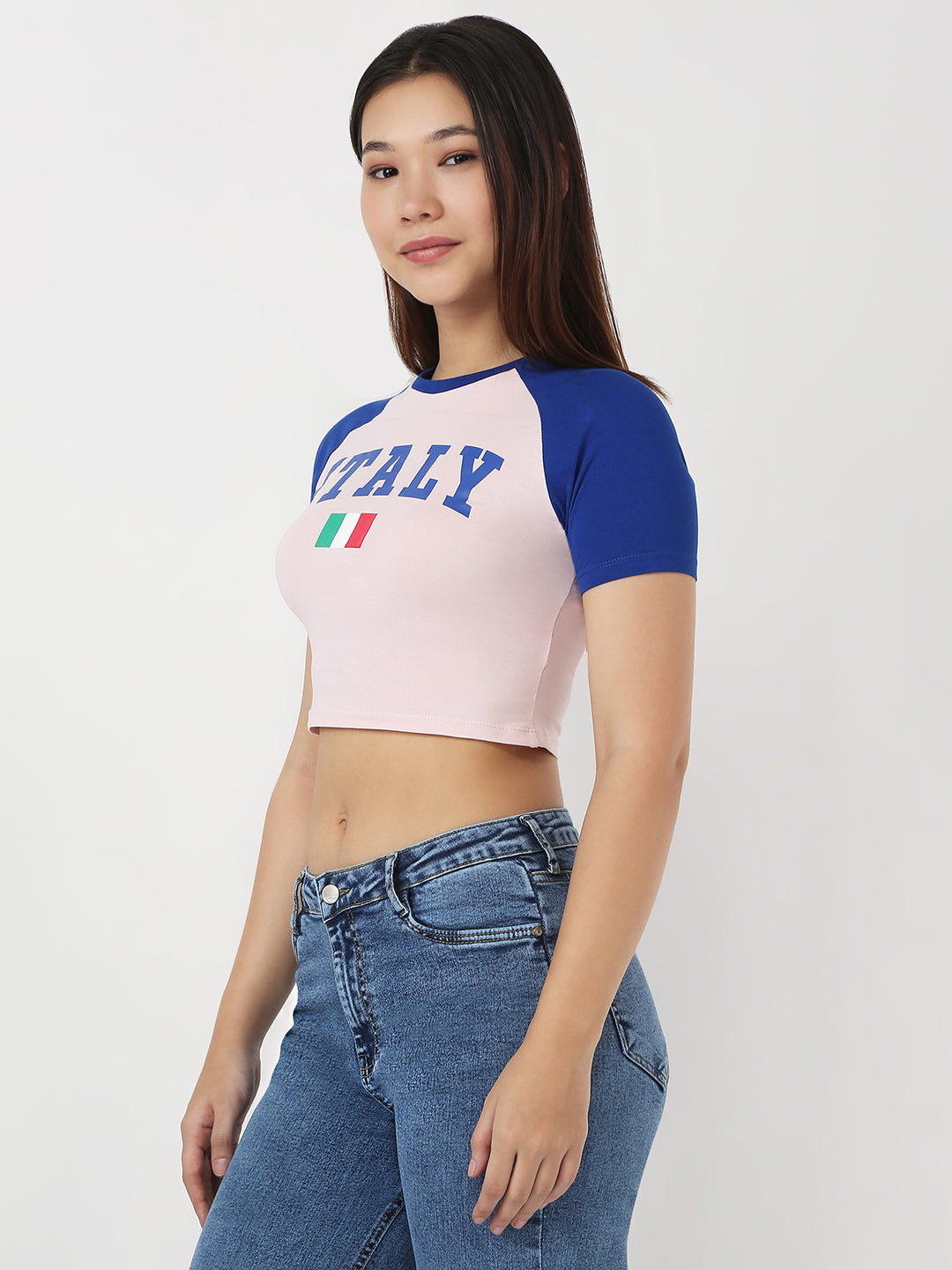 Women Baby Pink/Blue Slim Genz T-Shirt