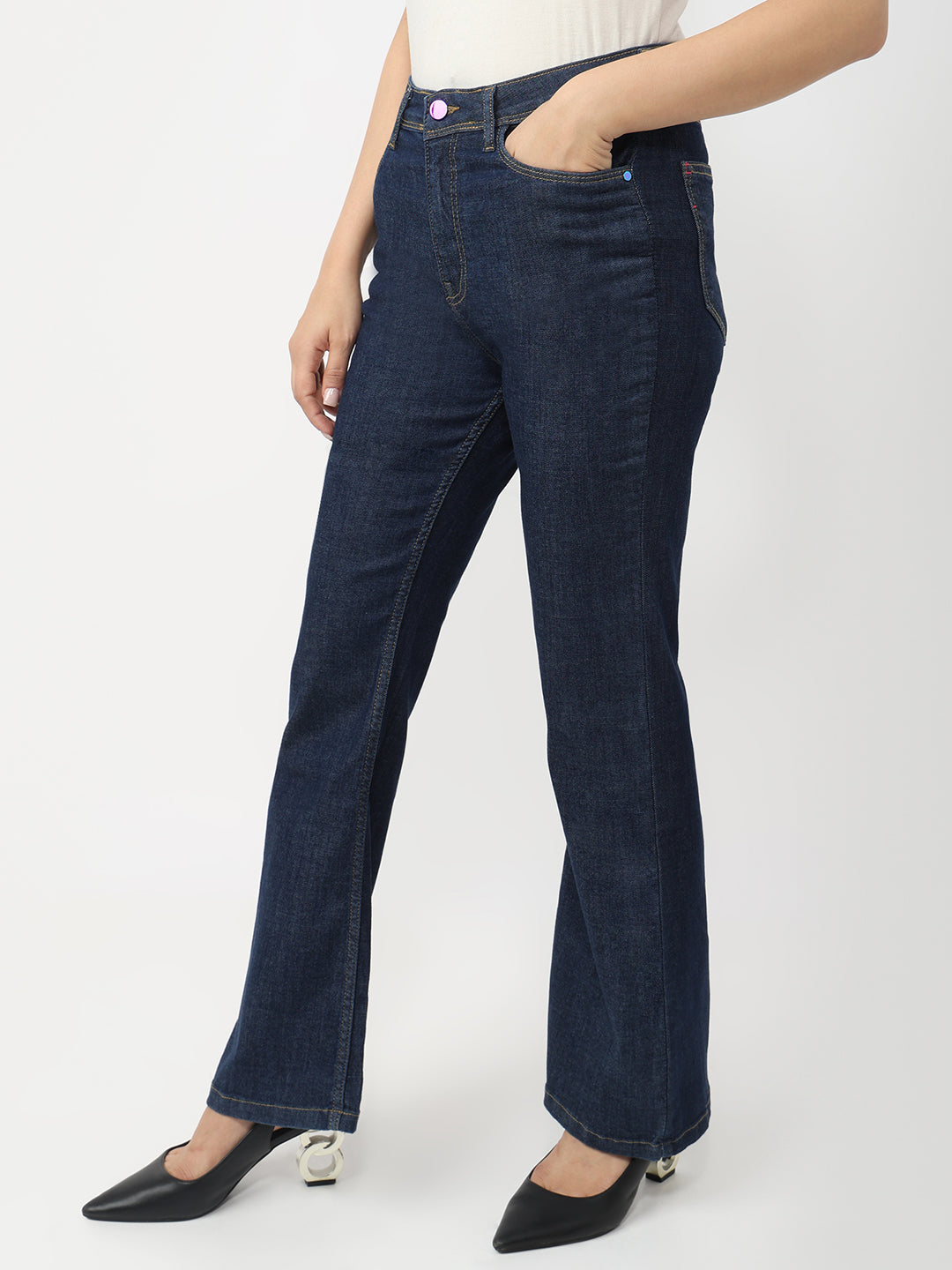 Dark Blue High-Rise Flare Jeans
