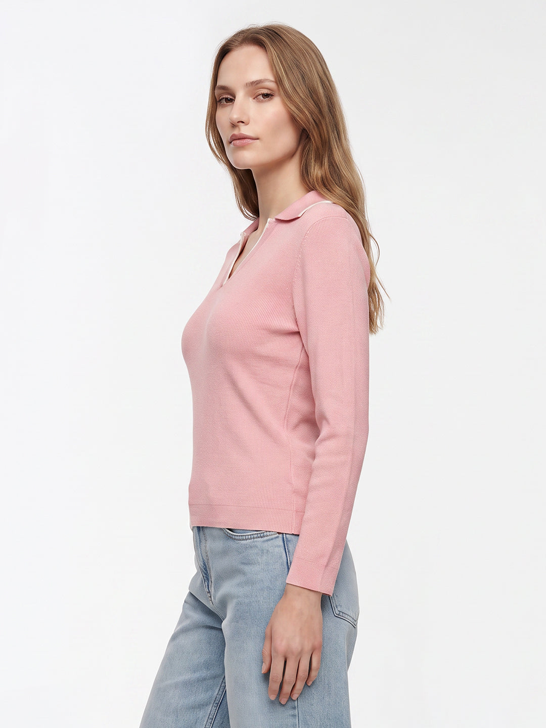 Women Peach Pink Flat Knit