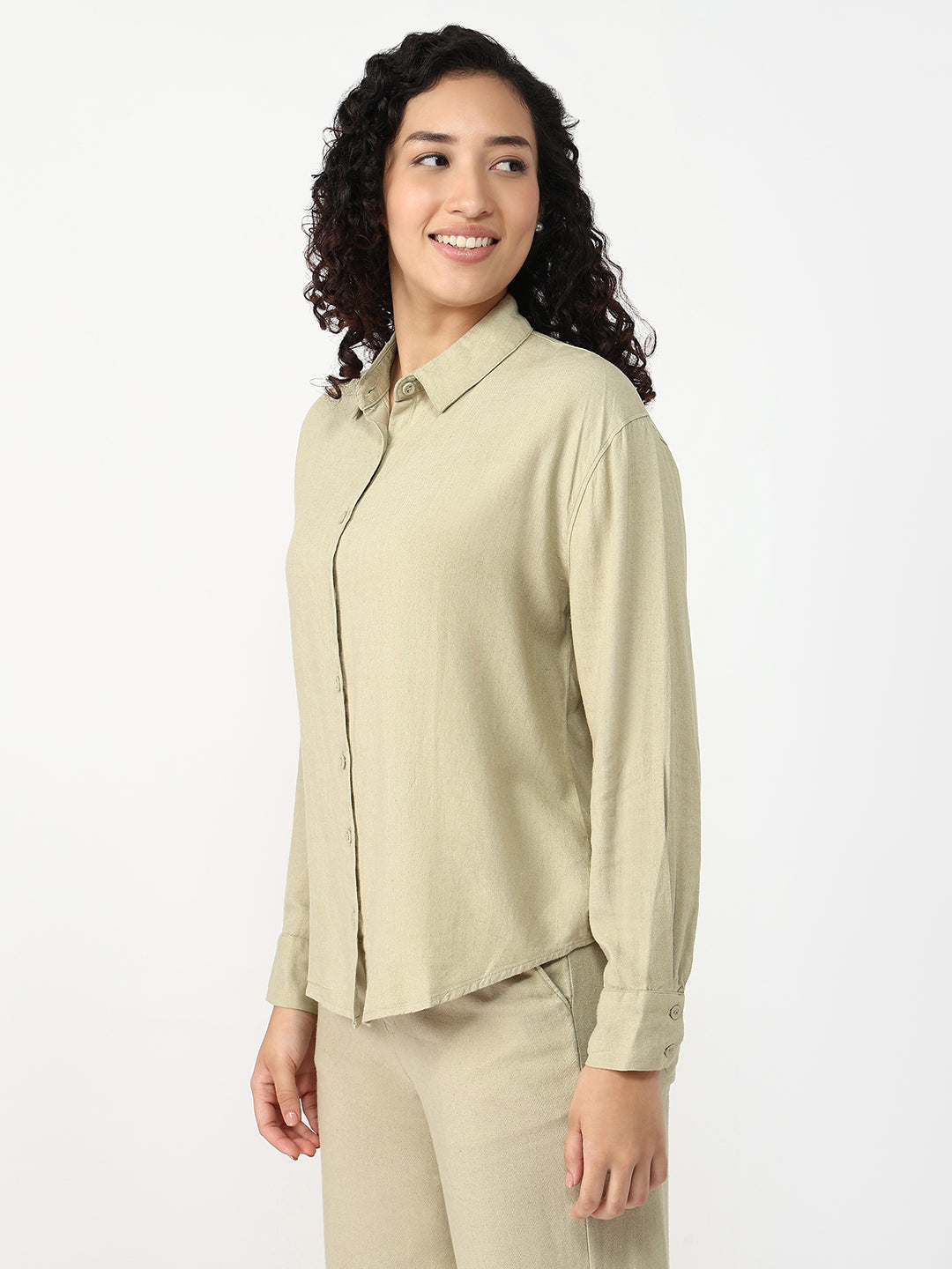Women Light Olive Oversized Shirt