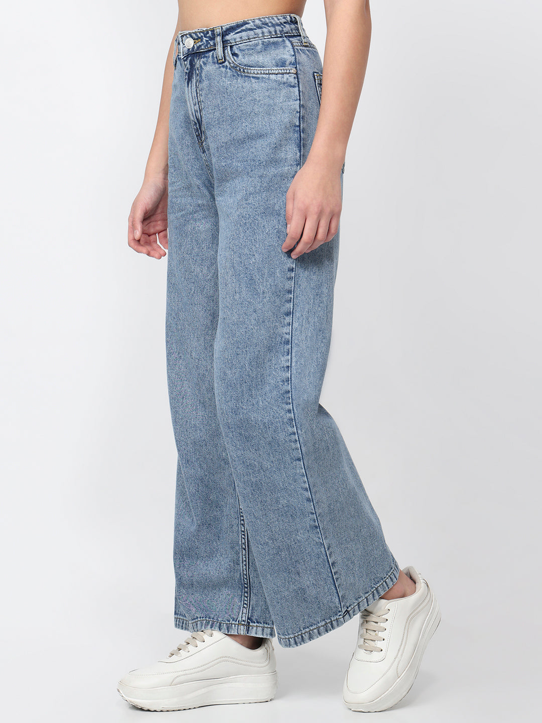 Women Blue High-Rise Super Wide Leg Jeans