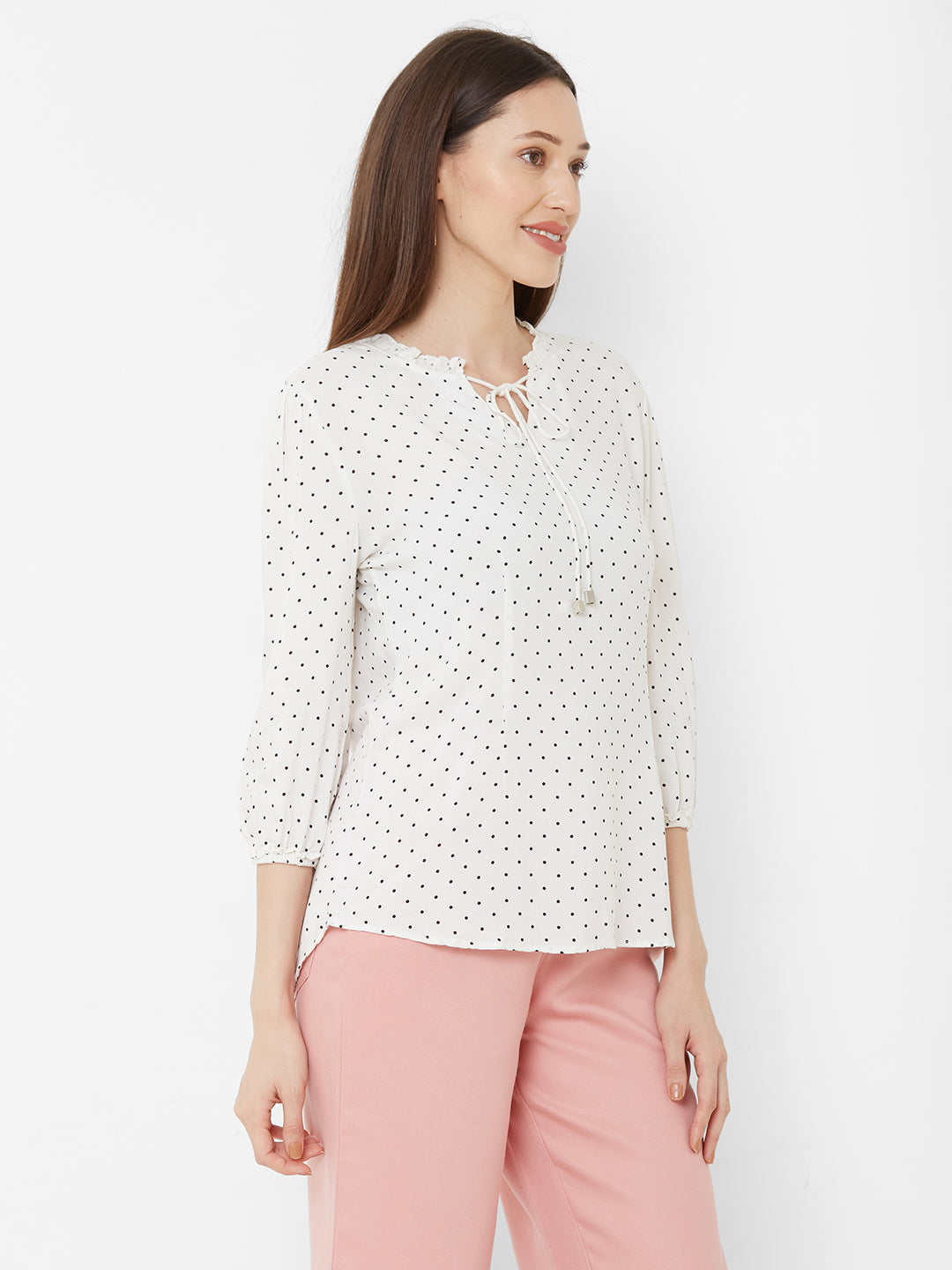 Women White/Black Polka Dot Top