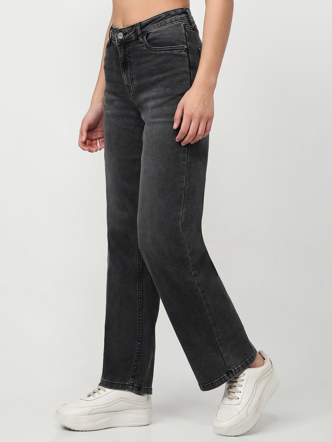 Women Charcoal High-Rise Baggy Jeans