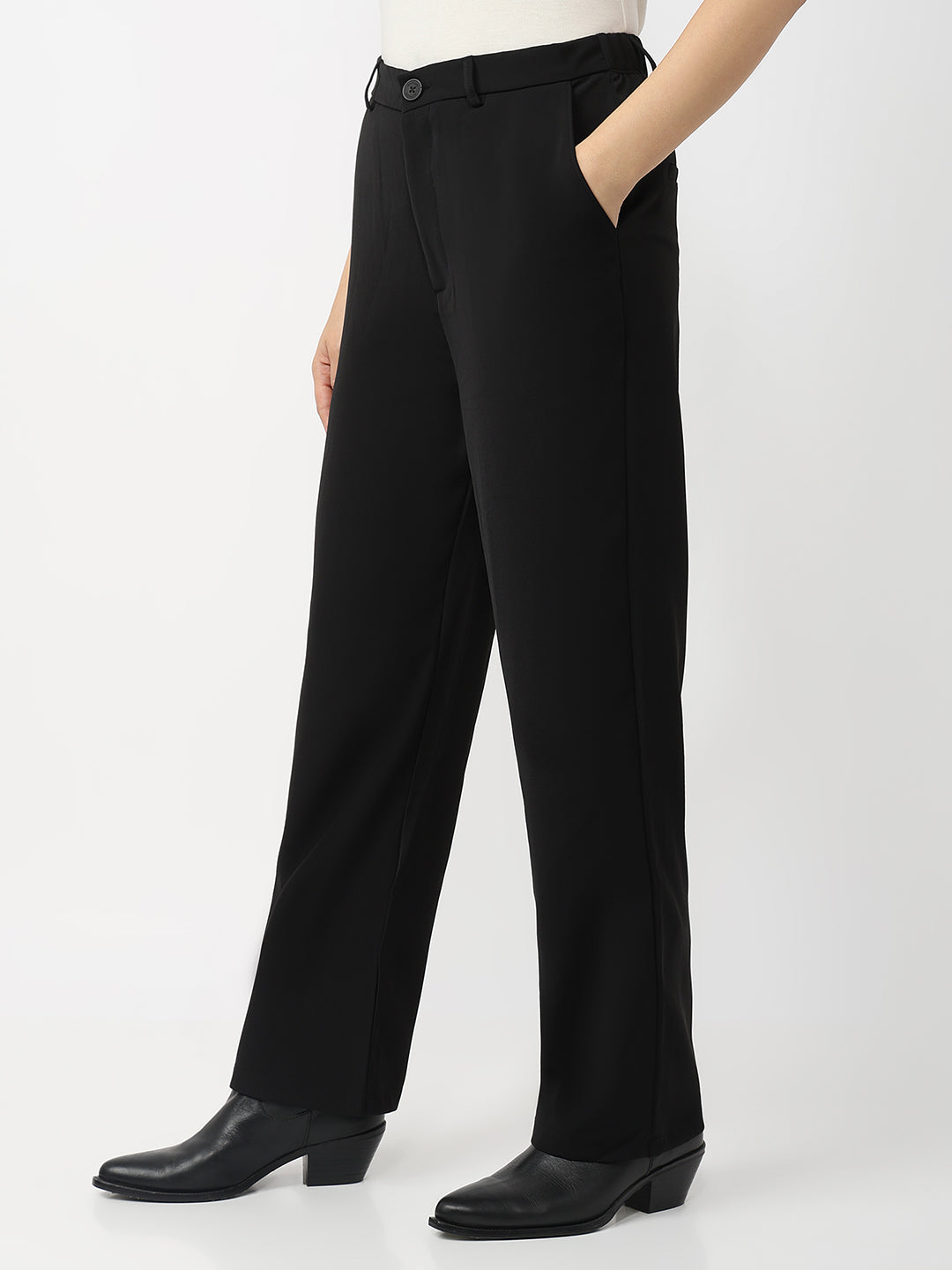 Black High-Rise Straight Fit Korean Pants