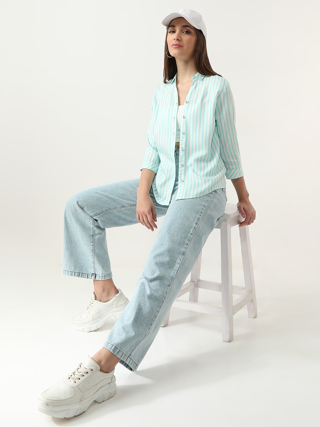 Women White/Marine Stripe Shirt