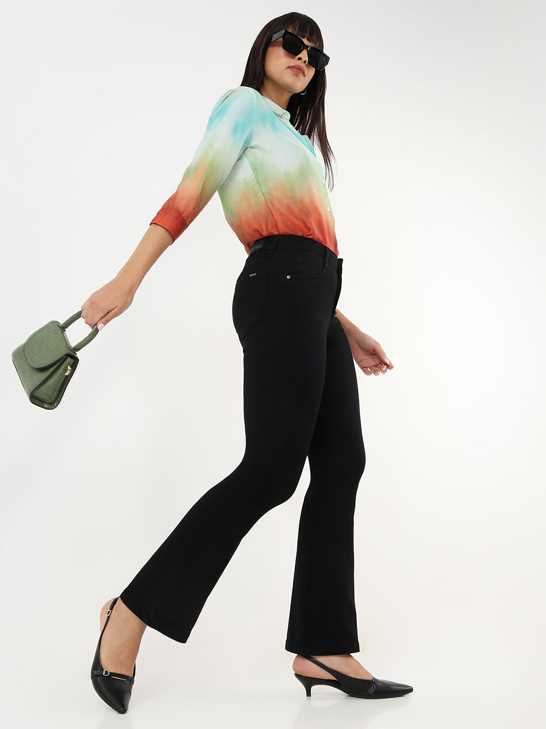 Women Black High-Rise Flare Jeans