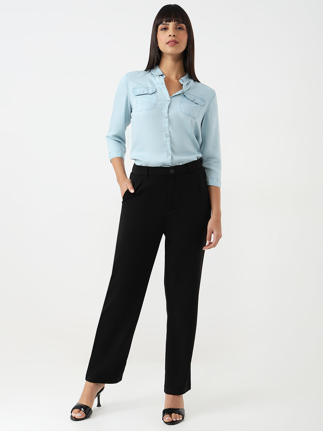Women Black Loose Straight Fit Korean Pants