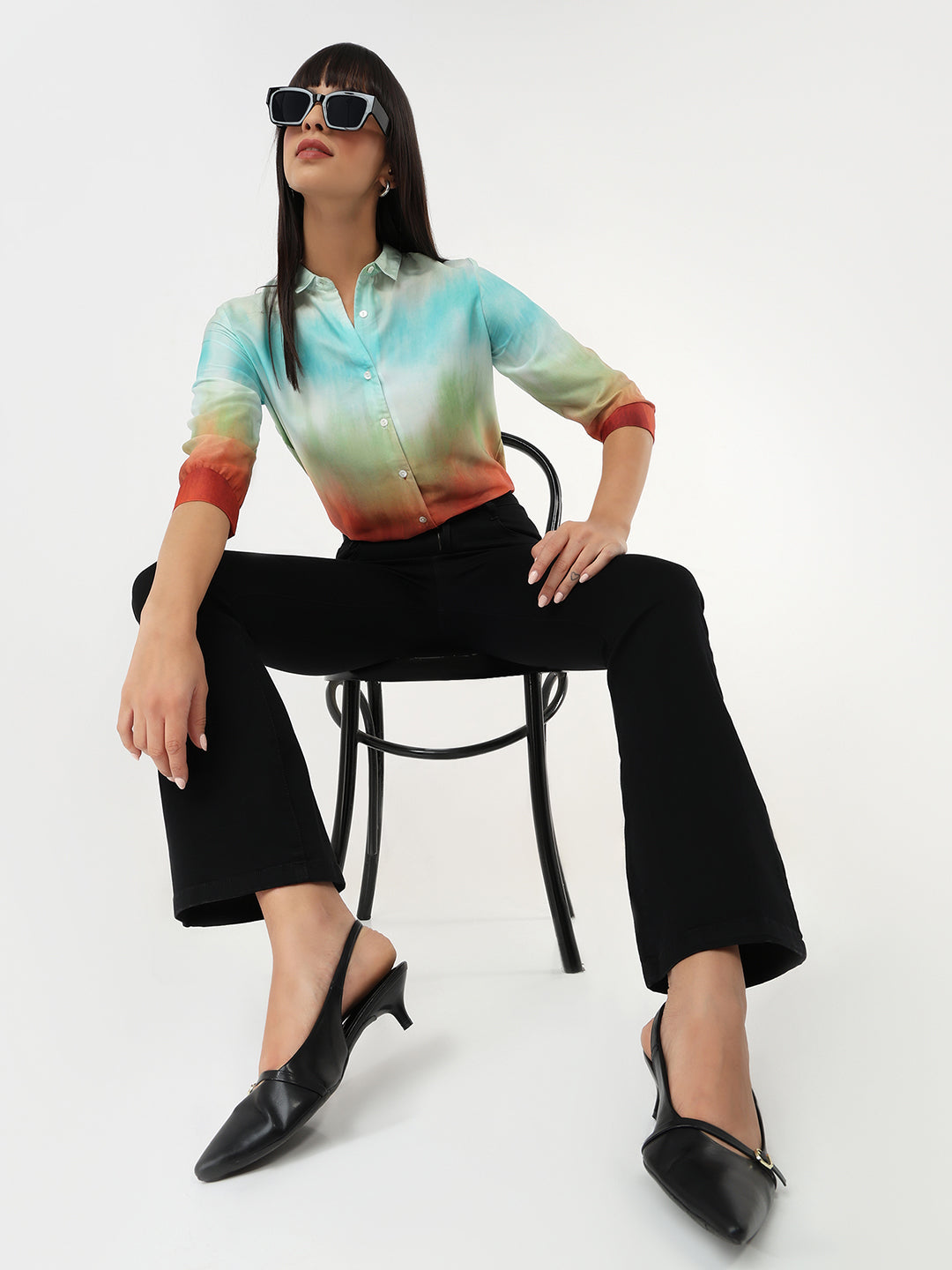 Women Rust/Aqua Ombre Shirt