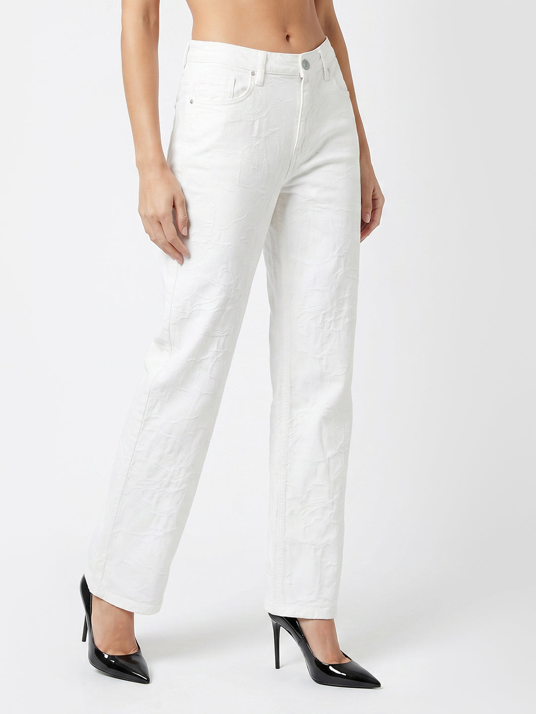 Women White High-Rise Straight Fit Jeans