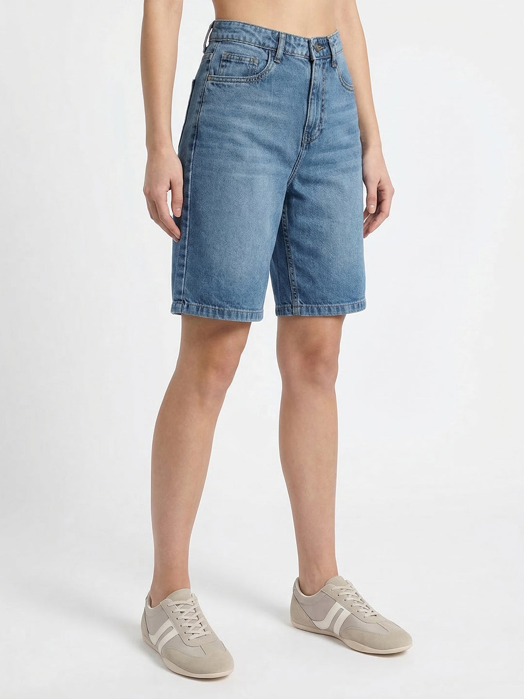 Women Blue High-Rise Baggy Shorts