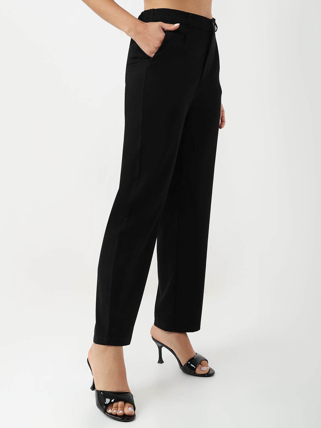 Women Black Loose Straight Fit Korean Pants