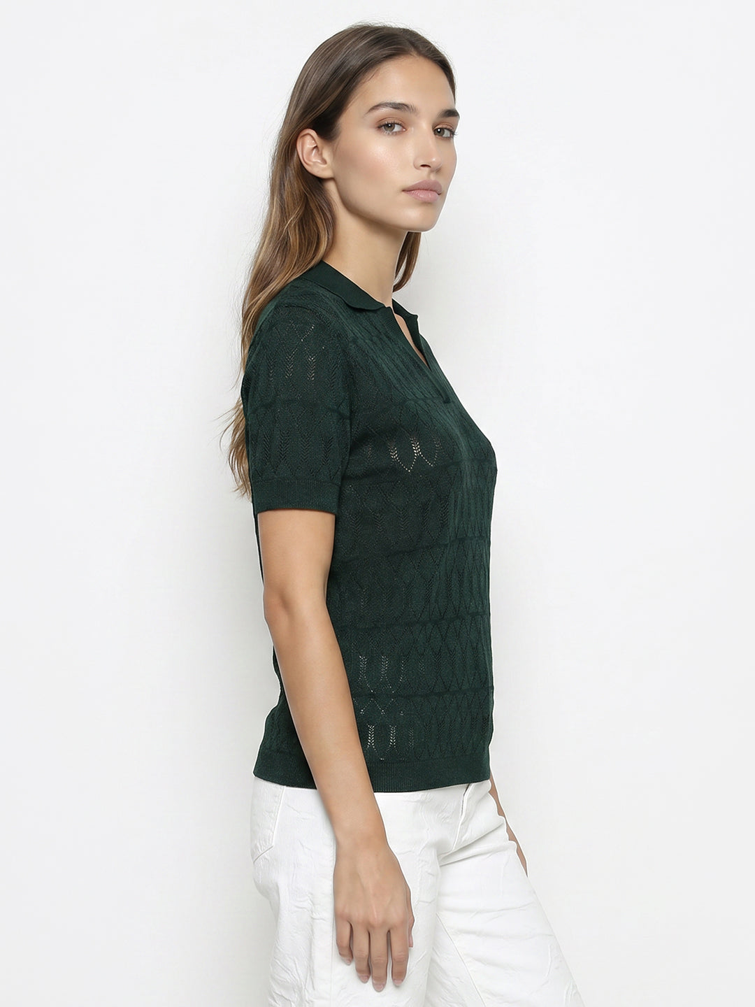Women Bottle Green Ponitelle Top
