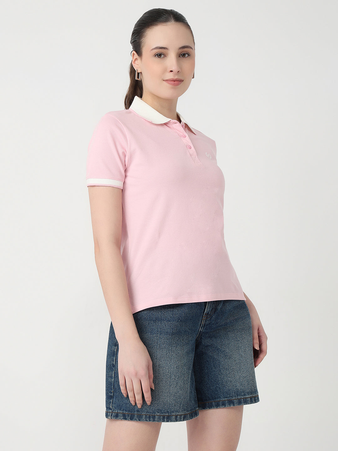 Women Pink Slim Fit Polo T-Shirt